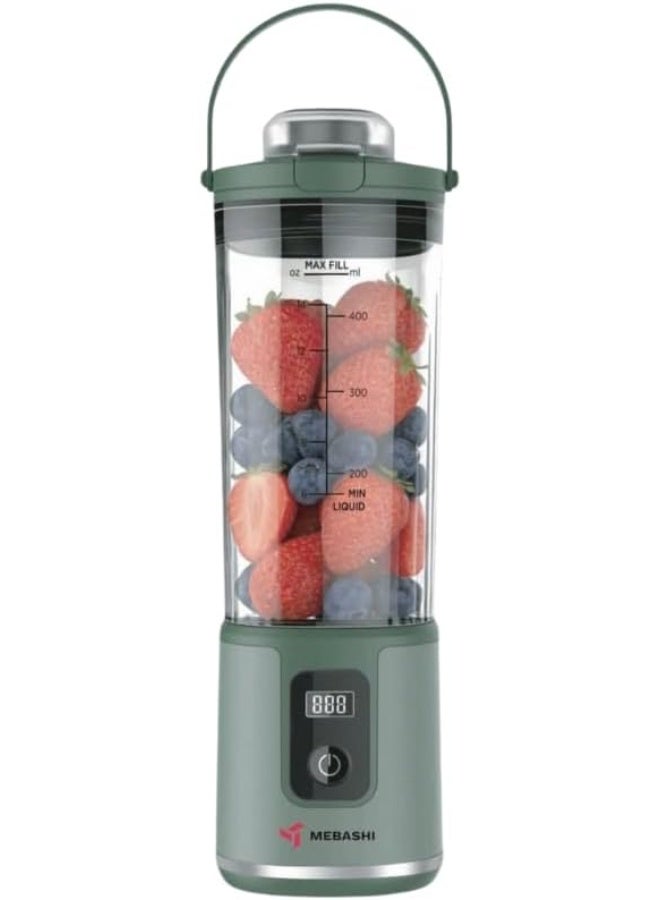 MEBASHI Portable Blender 450ml Rechargeable Personal Smoothie Maker, 100W USB Type-C Blender with Titanium Blades, Powerful 540 Motor, Travel Juicer Cup for Shakes, Protein Drinks & Fruits (Green)