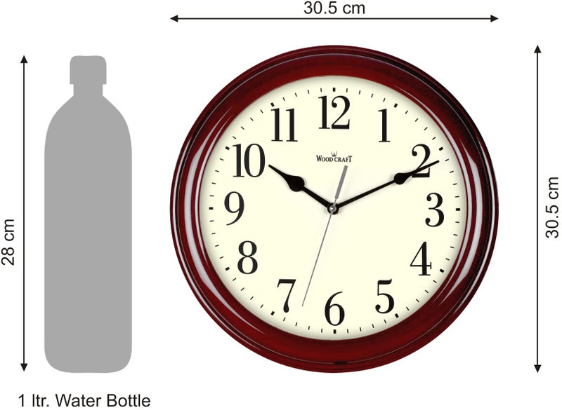 Wood Craft WS-1128: Wooden, Modern Wall Clock - 30.5 cm x 30.5 cm x 4 cm, Round, Dark Brown Frame-Ivory Dial - Image 3