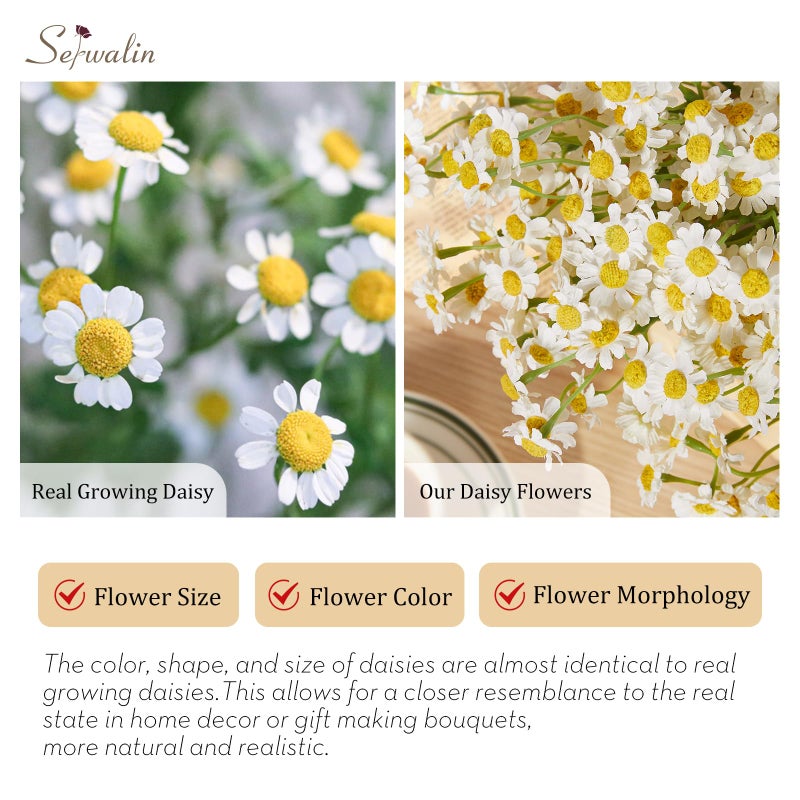 Serwalin 12pcs White Daisy Flowers Artificial, Realistic Small Fake Daisies Faux Wildflower Bouquet, Arrangements for Wedding, Vase Centerpiece Table Decorations, DIY Home Party(Not Include Vase) - Image 2