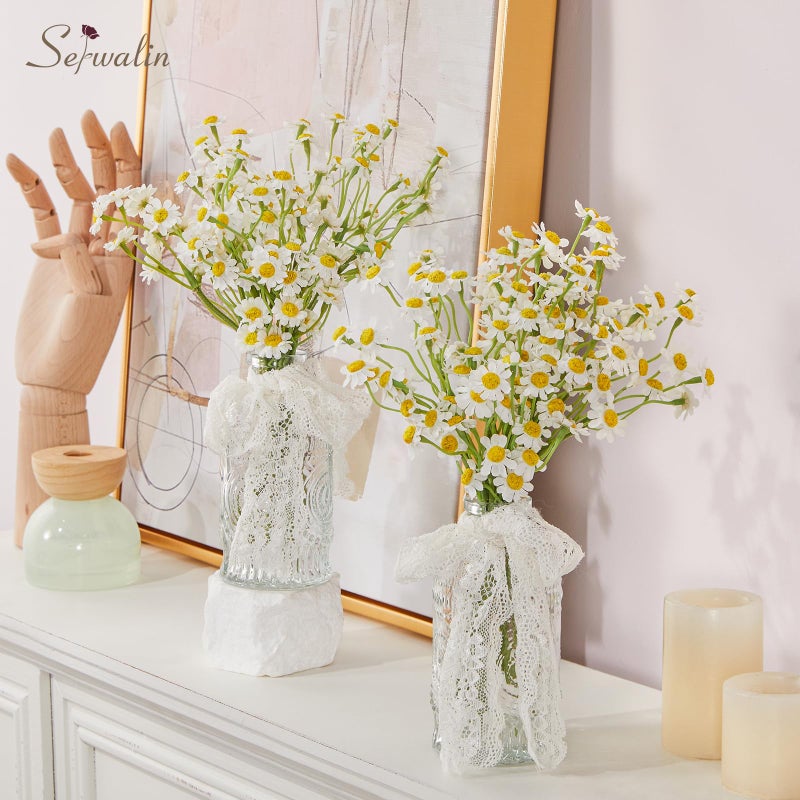 Serwalin 12pcs White Daisy Flowers Artificial, Realistic Small Fake Daisies Faux Wildflower Bouquet, Arrangements for Wedding, Vase Centerpiece Table Decorations, DIY Home Party(Not Include Vase) - Image 5