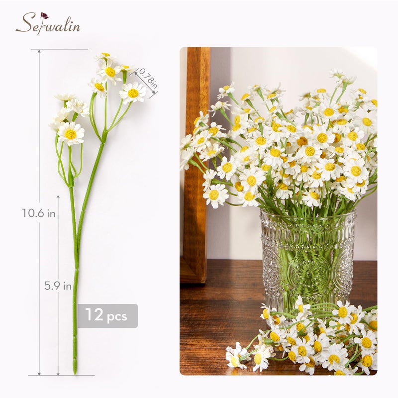 Serwalin 12pcs White Daisy Flowers Artificial, Realistic Small Fake Daisies Faux Wildflower Bouquet, Arrangements for Wedding, Vase Centerpiece Table Decorations, DIY Home Party(Not Include Vase) - Image 4