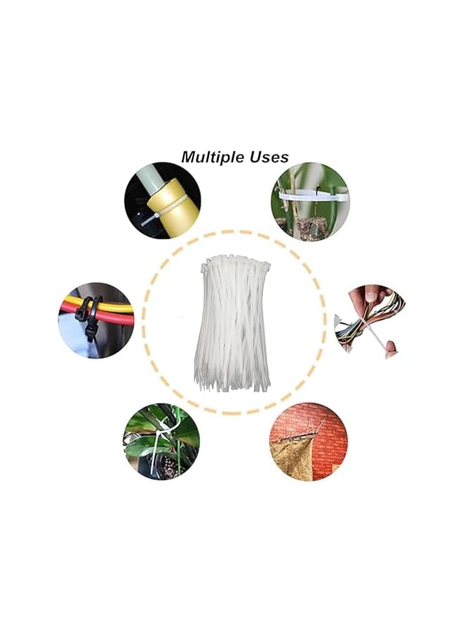 PROMASS White Cable Ties,(250mm x 3.6mm), [Pack of 100], 8" Tensile Strength 18Kg(40lbs) Nylon Zip Ties, Multi-Purpose Plastic Tie Wraps, Secure Self-Locking Mechanism, for Home, Garden, Office and DIY - Image 5