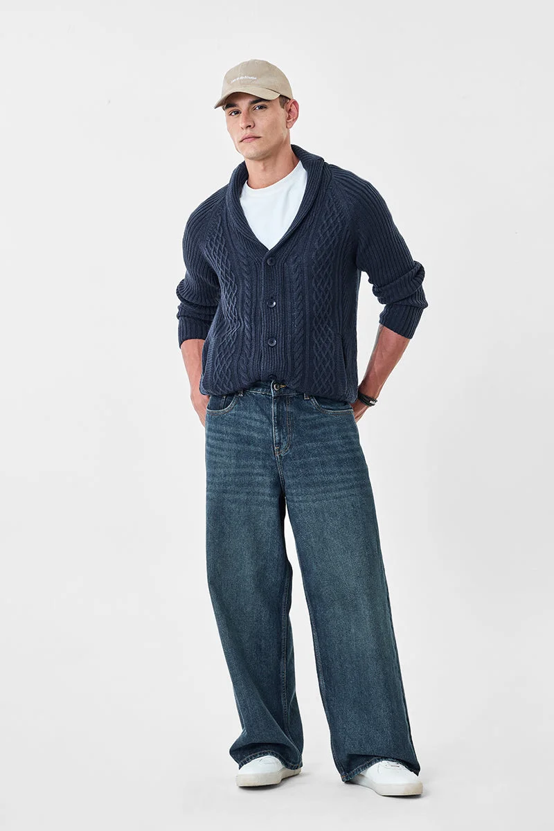 SNITCH Cable Knit Cowl Collar Cardigan