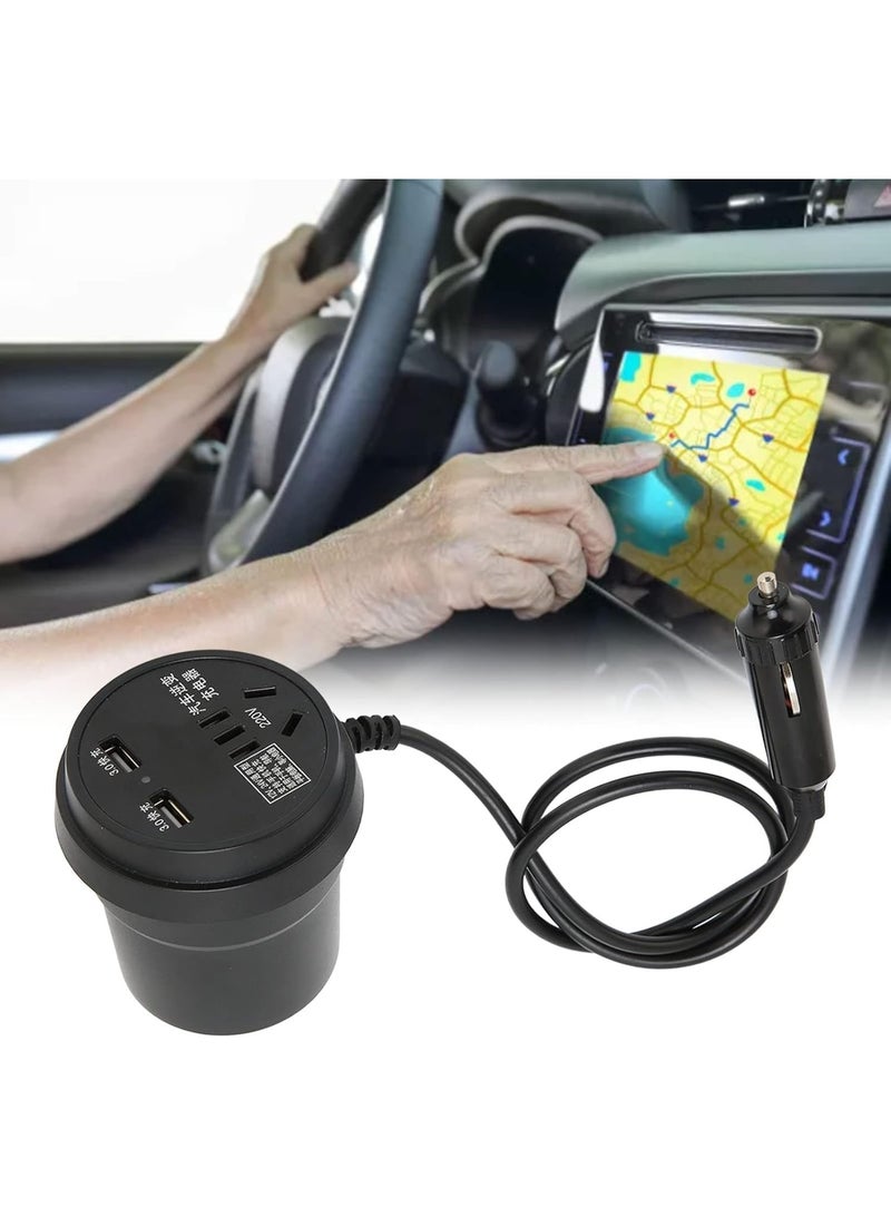 150W Black ABS Car Power Inverter, DC 12-24V to AC 110V-220V, Car Power Converter with 2 USB Ports - Image 2