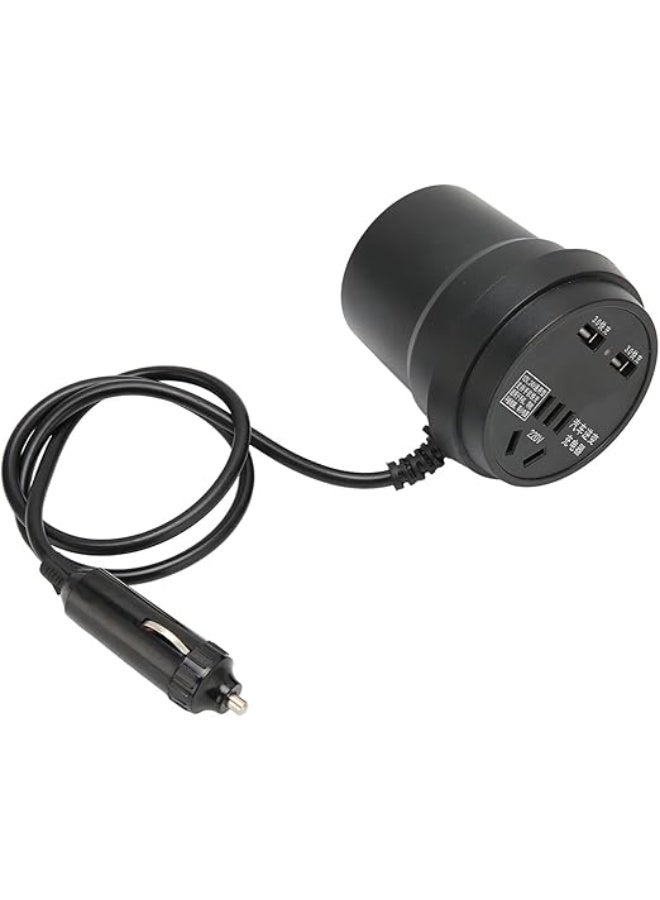 150W Black ABS Car Power Inverter, DC 12-24V to AC 110V-220V, Car Power Converter with 2 USB Ports - Image 4