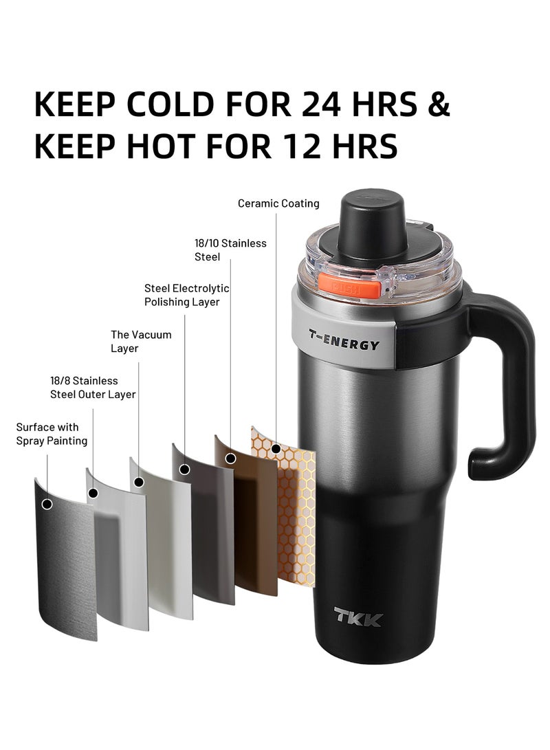 TKK 1200ml 316 Stainless Steel Water Bottle with Ceramic Coating | Black Silver - Image 1