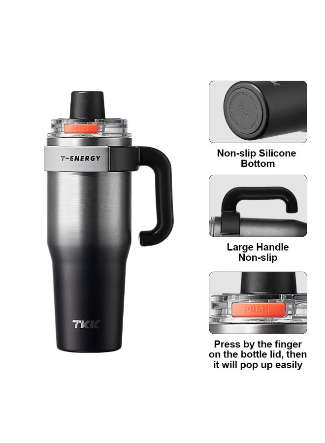 TKK 1200ml 316 Stainless Steel Water Bottle with Ceramic Coating | Black Silver - Image 2