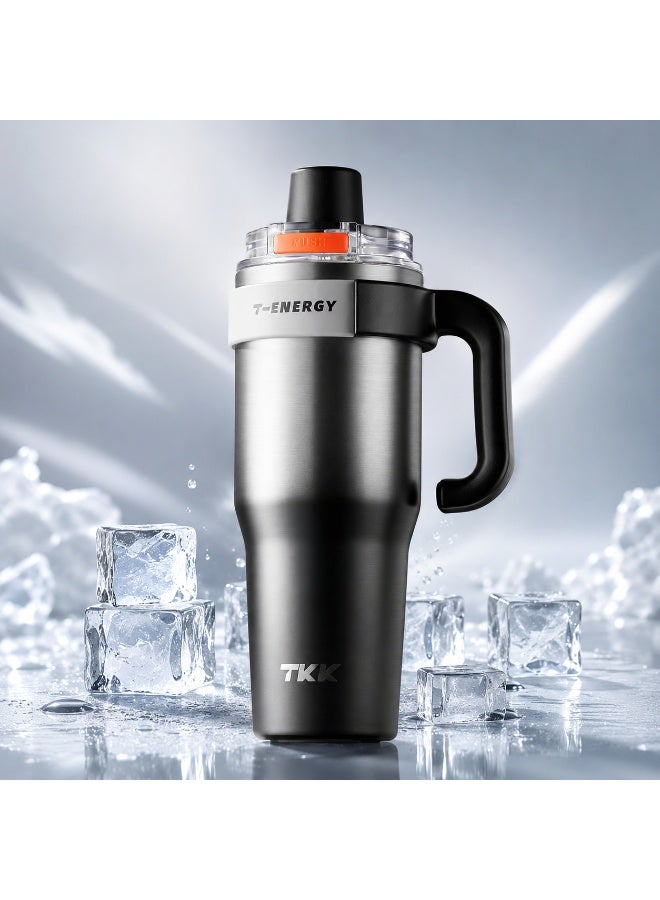 TKK 1200ml 316 Stainless Steel Water Bottle with Ceramic Coating | Black Silver - Image 1