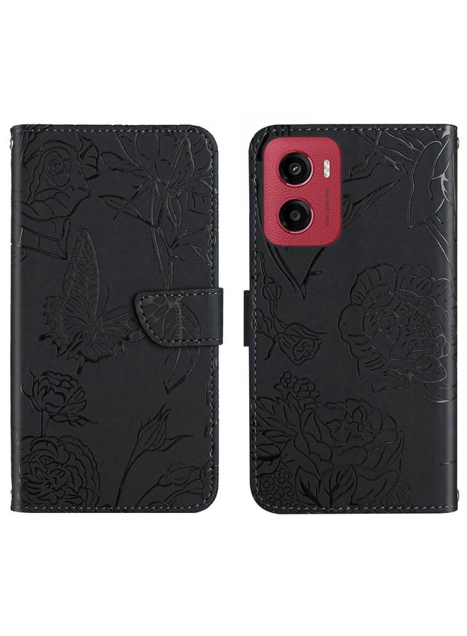 اس-توب جراب لهاتف موتورولا موتو جي 5 HT03، مصنوع من الجلد المرن، بتصميم فراشة منقوش - Image 1