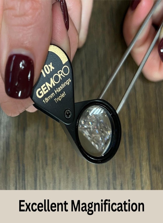 GemOro Jewelers Loupe Magnifier | Black Hastings Triplet 10x Jewelry Eye Loop Magnifying Glass Monocle for Watch Repair Diamonds Coins Plants Gems Stamps Rings Earrings | Pocket Microscope (18mm) - Image 5