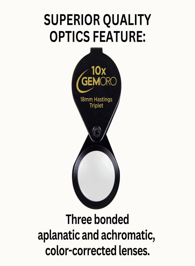 GemOro Jewelers Loupe Magnifier | Black Hastings Triplet 10x Jewelry Eye Loop Magnifying Glass Monocle for Watch Repair Diamonds Coins Plants Gems Stamps Rings Earrings | Pocket Microscope (18mm) - Image 3