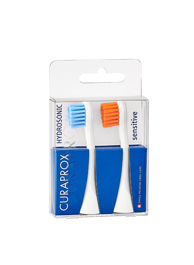 CURAPROX Hydrosonic Sensitive Brush Heads, Duo-Pack – New Ultra-Gentle Replacement Heads for Sonic Toothbrush, Blue/Orange - Image 1