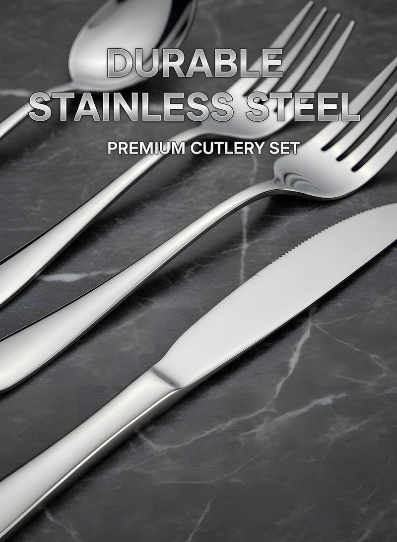 24 Pieces Tableware Set with Holding Stand, Stainless Steel Cutlery Set Flatware Utensils Including Steak Knife/Fork/Spoon (Silver) - Image 5