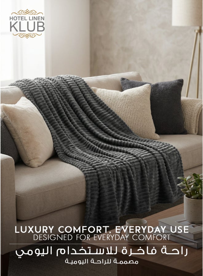 Hotel Linen Klub Ultra-Soft Microfleece Blanket Double (200x220 cm) – Lightweight 300GSM Throw Blanket with Stripe Pattern, Warm and Breathable for Year-Round Use, Grey - Image 2