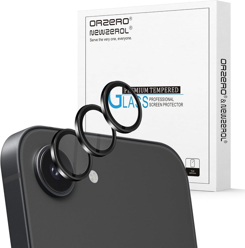 Orzero (3 Pack) Camera Lens Protector Compatible for iPhone 16e, Protector de Cámera Individual 3D Alloy Metal Ring Glass Cover CD Pattern Case Friendly Original Color - Black - Image 1