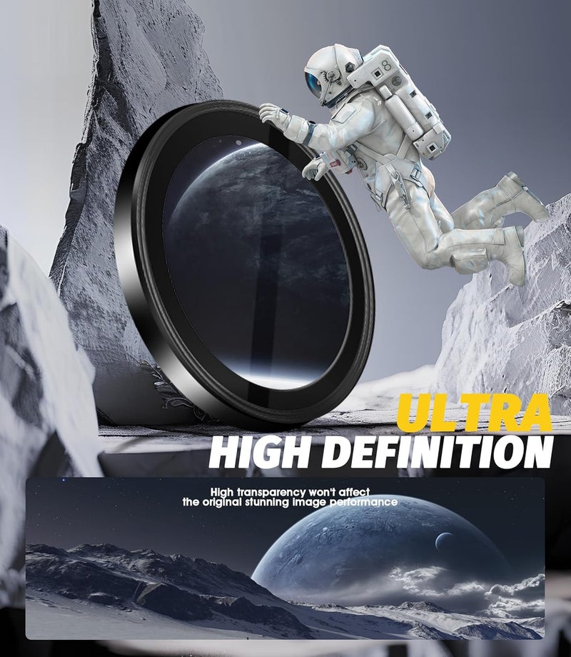 Orzero (3 Pack) Camera Lens Protector Compatible for iPhone 16e, Protector de Cámera Individual 3D Alloy Metal Ring Glass Cover CD Pattern Case Friendly Original Color - Black - Image 4