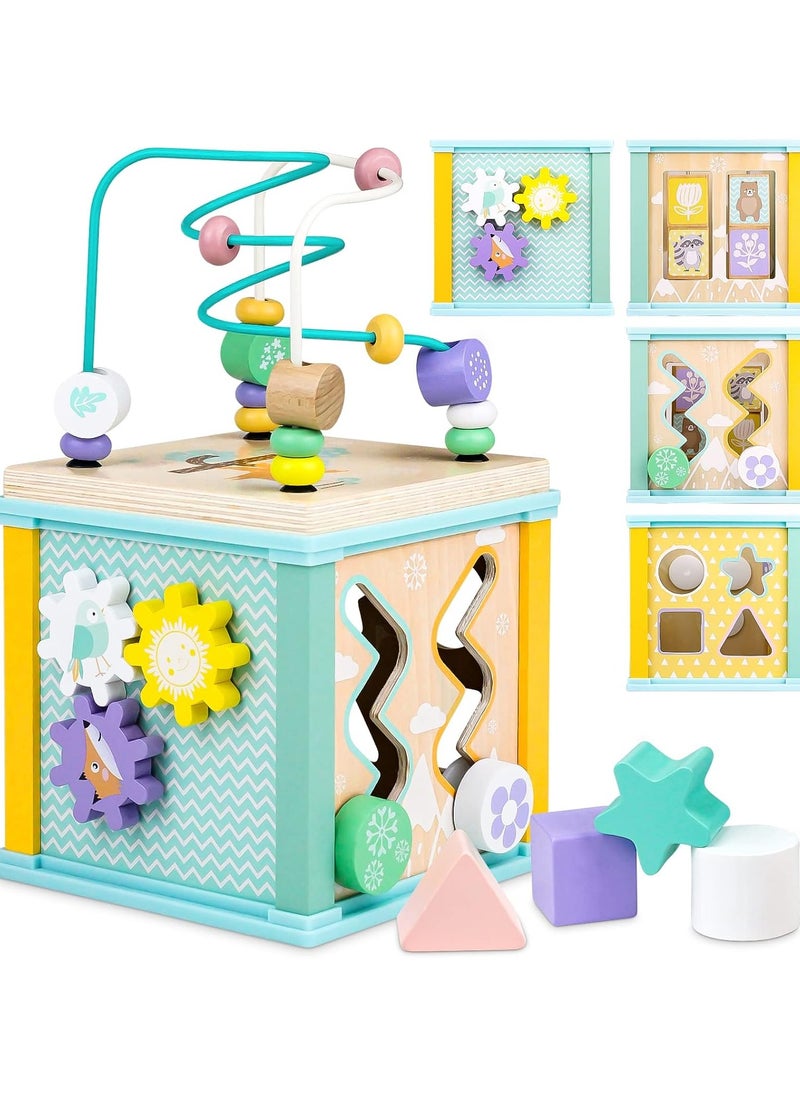 Wooden Activity Cube Montessori Toys for 1 2 3 Year Old Baby Toys 12 Months Toddlers 1-3 Birthday Gift Boys Girls Sensory Interactive Learning Toys  - Image 1