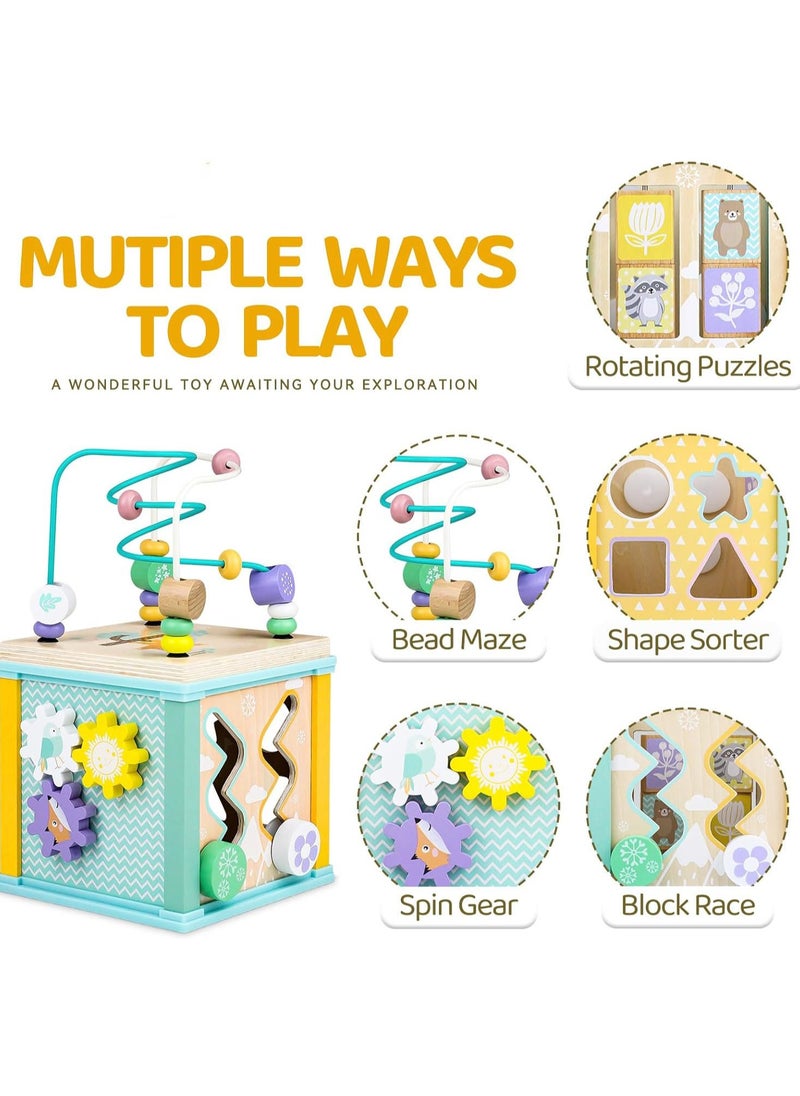 Wooden Activity Cube Montessori Toys for 1 2 3 Year Old Baby Toys 12 Months Toddlers 1-3 Birthday Gift Boys Girls Sensory Interactive Learning Toys  - Image 2