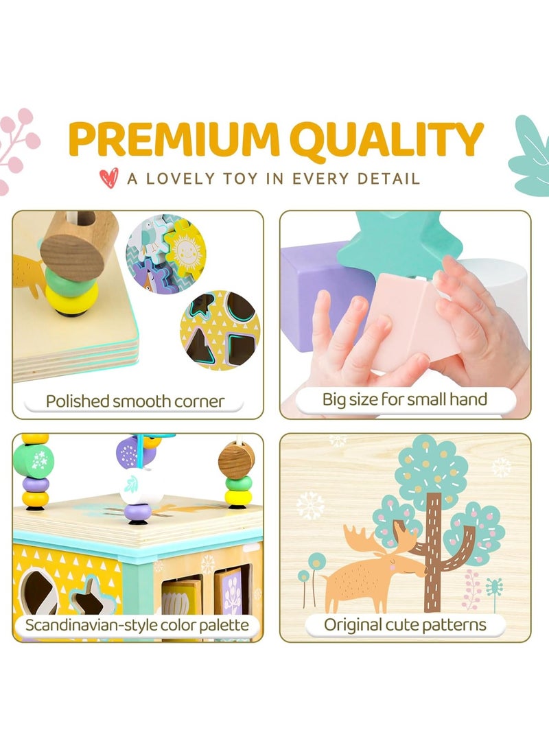 Wooden Activity Cube Montessori Toys for 1 2 3 Year Old Baby Toys 12 Months Toddlers 1-3 Birthday Gift Boys Girls Sensory Interactive Learning Toys  - Image 3