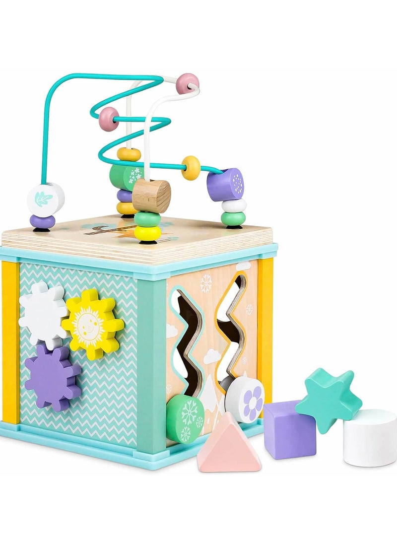 Wooden Activity Cube Montessori Toys for 1 2 3 Year Old Baby Toys 12 Months Toddlers 1-3 Birthday Gift Boys Girls Sensory Interactive Learning Toys  - Image 1