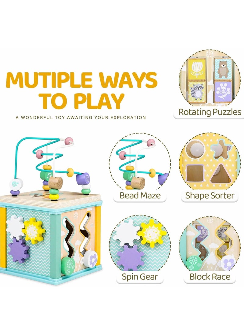 Wooden Activity Cube Montessori Toys for 1 2 3 Year Old Baby Toys 12 Months Toddlers 1-3 Birthday Gift Boys Girls Sensory Interactive Learning Toys  - Image 2