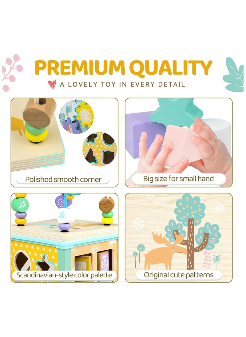 Wooden Activity Cube Montessori Toys for 1 2 3 Year Old Baby Toys 12 Months Toddlers 1-3 Birthday Gift Boys Girls Sensory Interactive Learning Toys  - Image 3