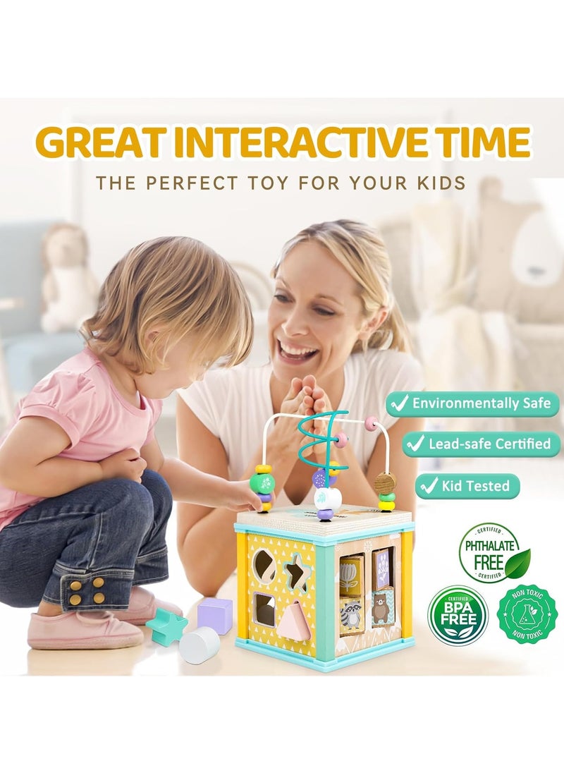 Wooden Activity Cube Montessori Toys for 1 2 3 Year Old Baby Toys 12 Months Toddlers 1-3 Birthday Gift Boys Girls Sensory Interactive Learning Toys  - Image 5