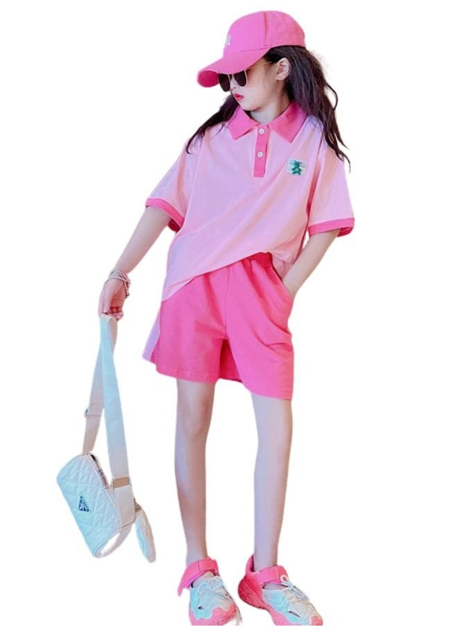 Mei Stylish - Girl's Kid Summer 2 Piece Outfit Short Sleeve T-shirt and Short Pant Set - Image 1