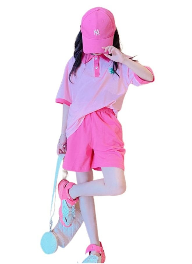 Mei Stylish - Girl's Kid Summer 2 Piece Outfit Short Sleeve T-shirt and Short Pant Set - Image 1
