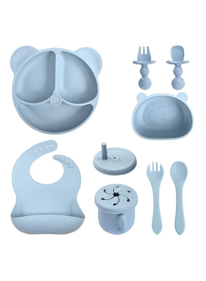 10-Piece 100% Food-Grade Silicone Baby Feeding Set - Multi-functional Bowl, Plate, Bib, Utensils with Bear Design - Safe, Eco-Friendly Toddler Self-Feeding Kit for 6M+