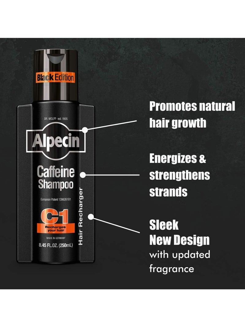 Alpecin Alpecin Caffeine Shampoo C1 Black Edition, Men's Natural Hair Growth Shampoo for Thinning Hair with Niacin, Menthol, and Castor Oil, 8.45 fl. oz.  - Image 2