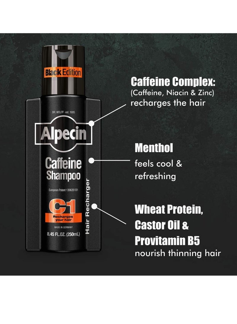 Alpecin Alpecin Caffeine Shampoo C1 Black Edition, Men's Natural Hair Growth Shampoo for Thinning Hair with Niacin, Menthol, and Castor Oil, 8.45 fl. oz.  - Image 3