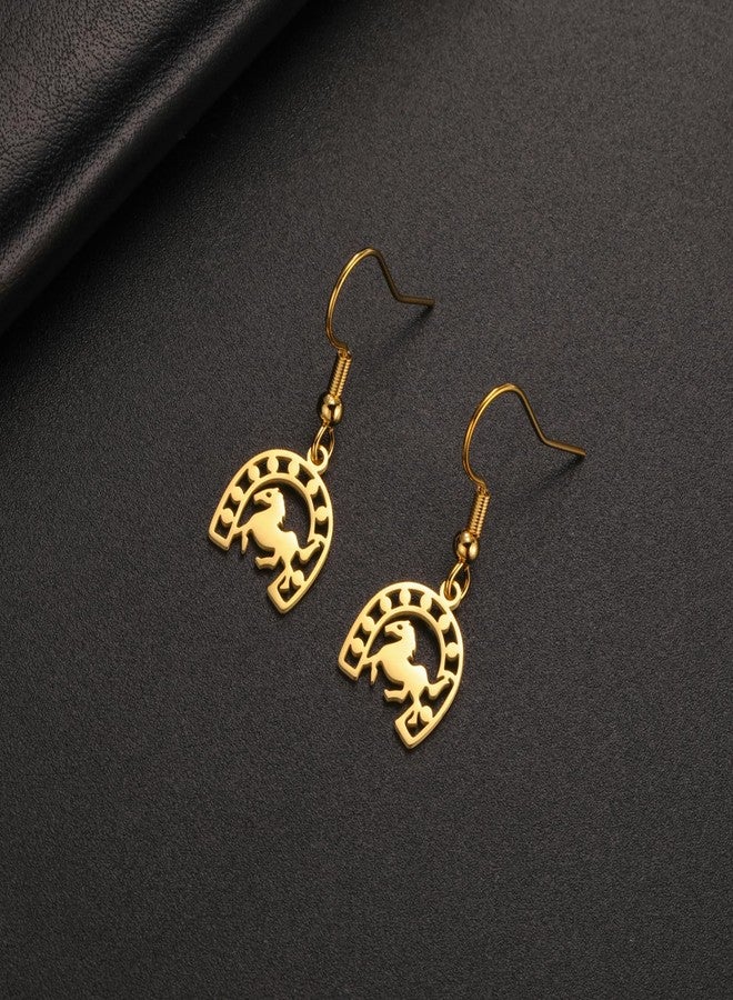 UNIFT Lucky Horseshoe Earring for Women Stainless Steel Horse & Horseshoe Pendant Earring Animal Jewelry Gift for Horse Lovers and Equestrian (gold) - Image 3