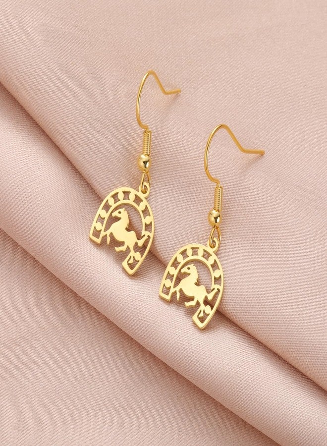 UNIFT Lucky Horseshoe Earring for Women Stainless Steel Horse & Horseshoe Pendant Earring Animal Jewelry Gift for Horse Lovers and Equestrian (gold) - Image 4
