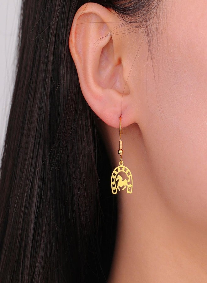 UNIFT Lucky Horseshoe Earring for Women Stainless Steel Horse & Horseshoe Pendant Earring Animal Jewelry Gift for Horse Lovers and Equestrian (gold) - Image 2