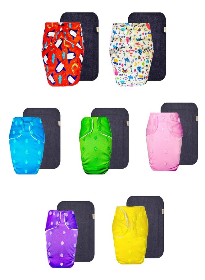 Dumbledo Premium Cloth Diaper with Gray Insert (Pack of 7) | Dry Feel and Comfortable | 6-Layer Absorbent Pad | Easy to Clean | Worry-Free Diapering | 3 Months - 3 Years | Unisex Baby - Image 1