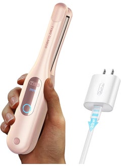 TYMO Cordless Mini Flat Iron Curling Iron  TYMO Hair Straightener and Curler 2 in 1 for Short Hair Portable Small Pencil Curved Straightener for Travel Lightweight OnTheGo Dual Voltage Gold Pink 