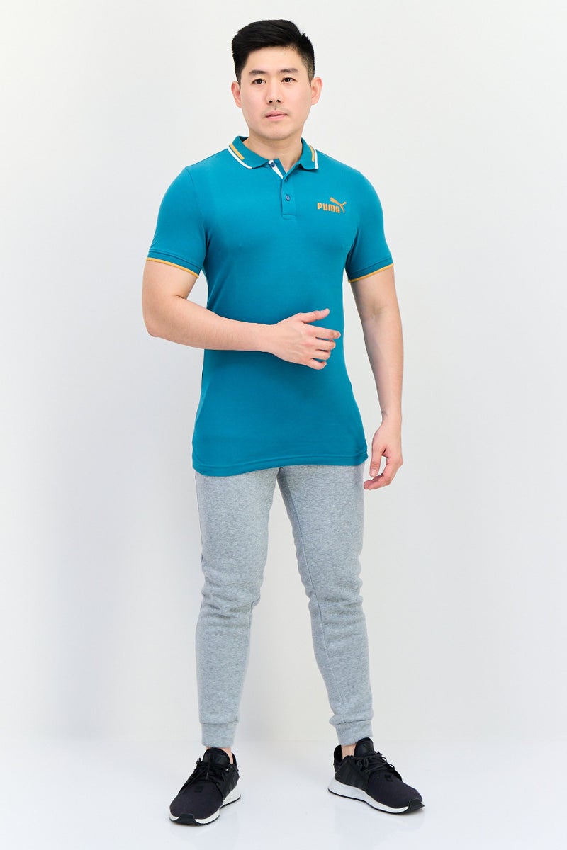 PUMA قميص بولو خارجي بأكمام قصيرة للرجال بقصة ضيقة، أخضر مائل إلى الأزرق - Image 2
