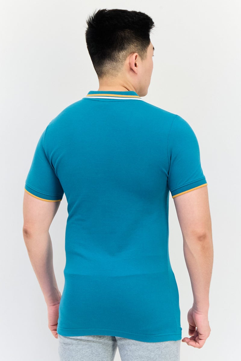 PUMA قميص بولو خارجي بأكمام قصيرة للرجال بقصة ضيقة، أخضر مائل إلى الأزرق - Image 4