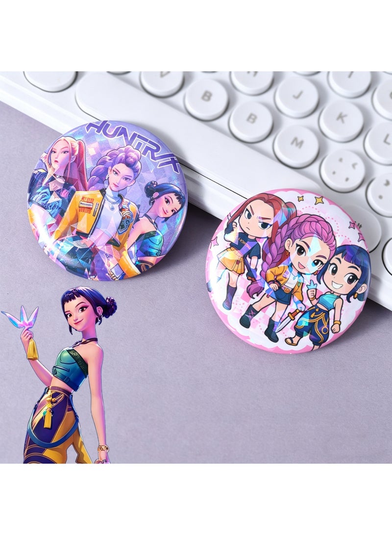 saykfoe 2 Pcs Kpop Demon Hunters Button Pins, Cute Anime Brooch Pins Set, Aesthetic Cartoon Badges for Backpacks, Bags, Jackets, Hats, Cosplay Accessories for Fans & Teens - Image 4