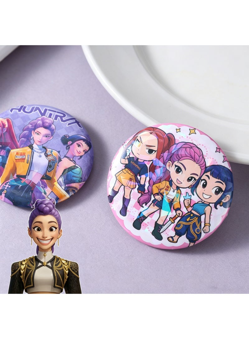 saykfoe 2 Pcs Kpop Demon Hunters Button Pins, Cute Anime Brooch Pins Set, Aesthetic Cartoon Badges for Backpacks, Bags, Jackets, Hats, Cosplay Accessories for Fans & Teens - Image 3