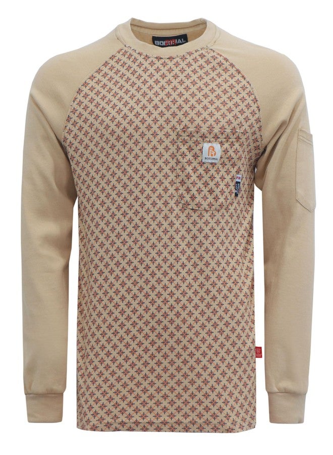 BOCOMAL FR Shirts Flame Resistant Shirts FR T Shirt NFPA2112/CAT2 7oz Printed Brown Men's Long Sleeve Fire Retardant Henley Shirts - Image 1