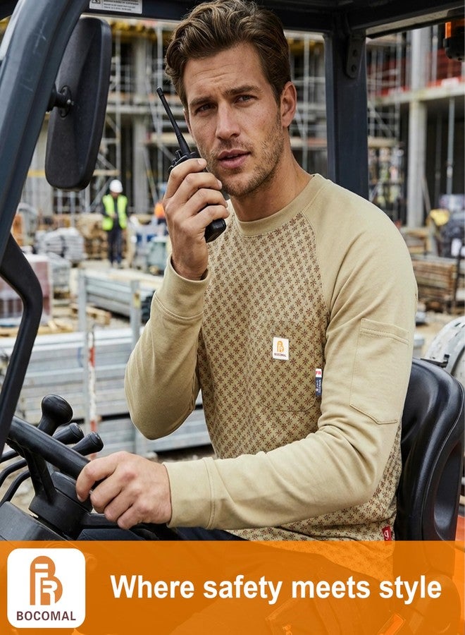 BOCOMAL FR Shirts Flame Resistant Shirts FR T Shirt NFPA2112/CAT2 7oz Printed Brown Men's Long Sleeve Fire Retardant Henley Shirts - Image 2