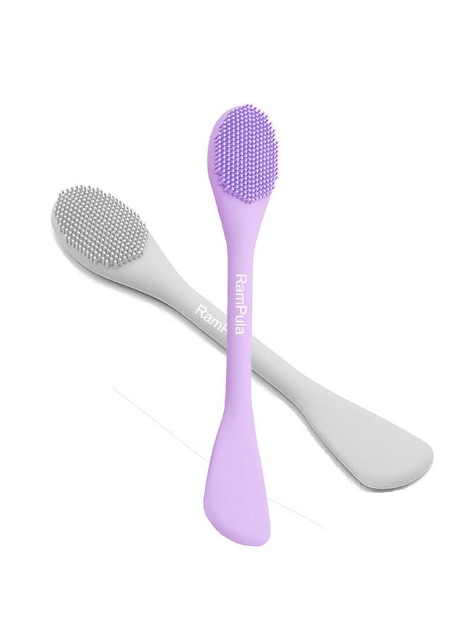 RamPula Silicone Facial Mask Applicator Face Masks Skincare Brush Facial Scrubber Doublehead Lotion Spatula Scoop For Makeupfoundationcreamlotionmoisturizergelpeelmud Masks (Purple+Gray)  - Image 1