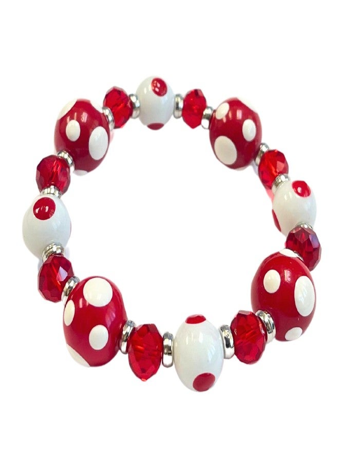 Linpeng Polka Dots Glass Beaded Stretch Bracelet, Christmas Birthday Gift Idea for Her, 1 pc (Red) - Image 1