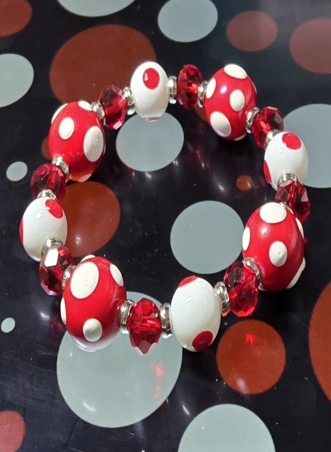 Linpeng Polka Dots Glass Beaded Stretch Bracelet, Christmas Birthday Gift Idea for Her, 1 pc (Red) - Image 5