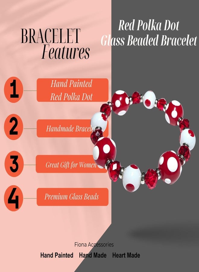 Linpeng Polka Dots Glass Beaded Stretch Bracelet, Christmas Birthday Gift Idea for Her, 1 pc (Red) - Image 4