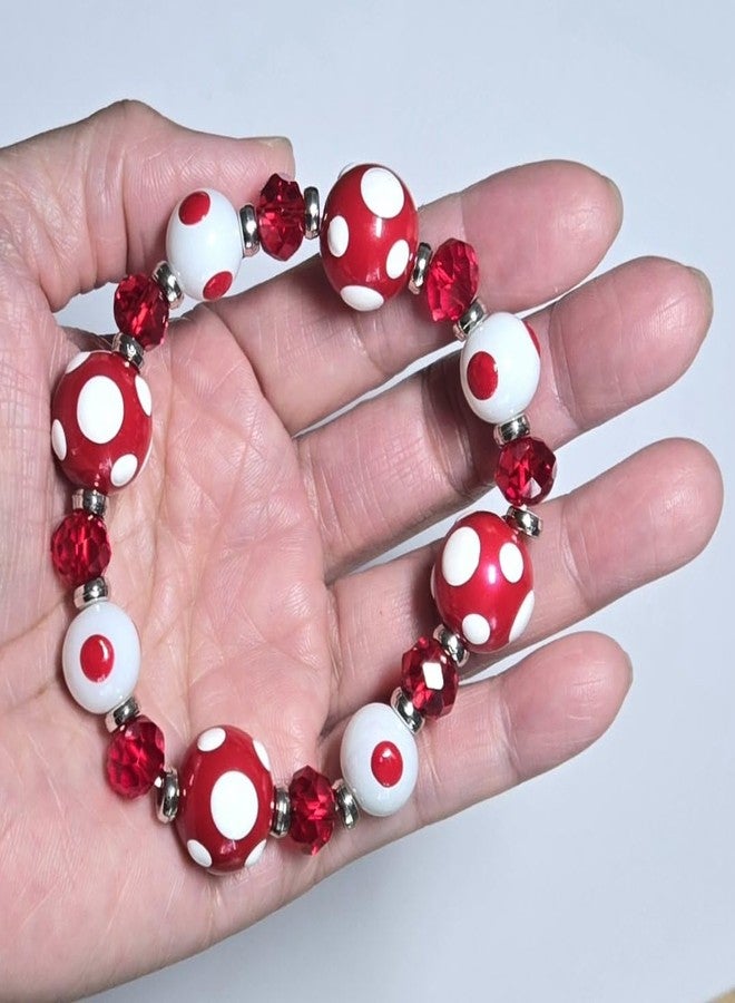 Linpeng Polka Dots Glass Beaded Stretch Bracelet, Christmas Birthday Gift Idea for Her, 1 pc (Red) - Image 3