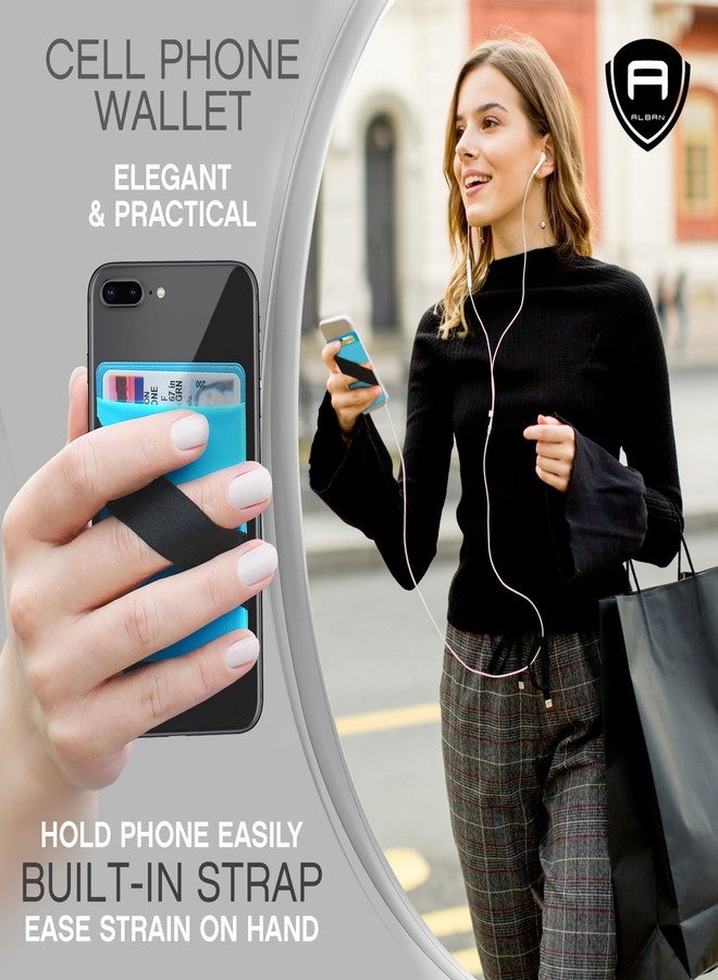 Alban Credit Card Holder Stick on Cell Phone Wallet RFID Blocking with Finger Strap 2 Pack (Blue) - Image 2
