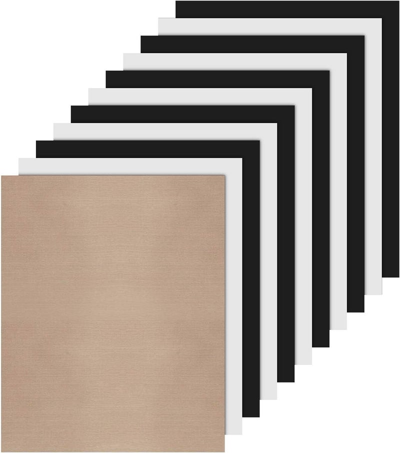 JANDJPACKAGING Heat Transfer Vinyl HTV Bundle - 5 White and 5 Black 12" X 10" Iron on Vinyl, HTV Vinyl for Cricut Silhouette Cameo Heat Press Machine with Teflon Sheet Included - Image 1